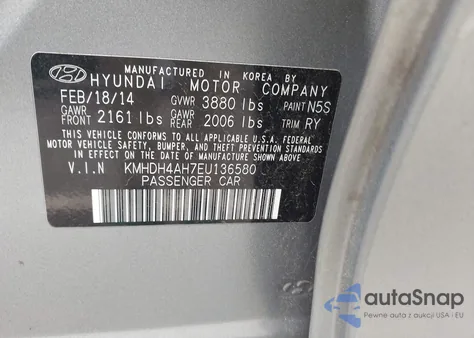 2014 Hyundai Elantra Sport z USA, uszkodzony, nr VIN KMHDH4AH7EU136580